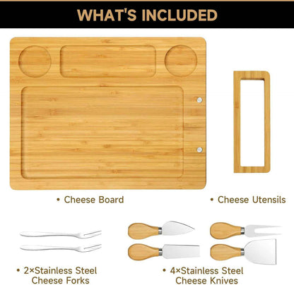 Bamboo charcuterie boards Gift Set - Serving Meat Cheese Board, Charcuterie Board Set with 4 Stainless Steel Cheese Knife, Ideal for House Warming Gifts New Home, Christmas, Bridal Shower Gift | 4 stainless steel cheese knives, serving platter. Perfect...