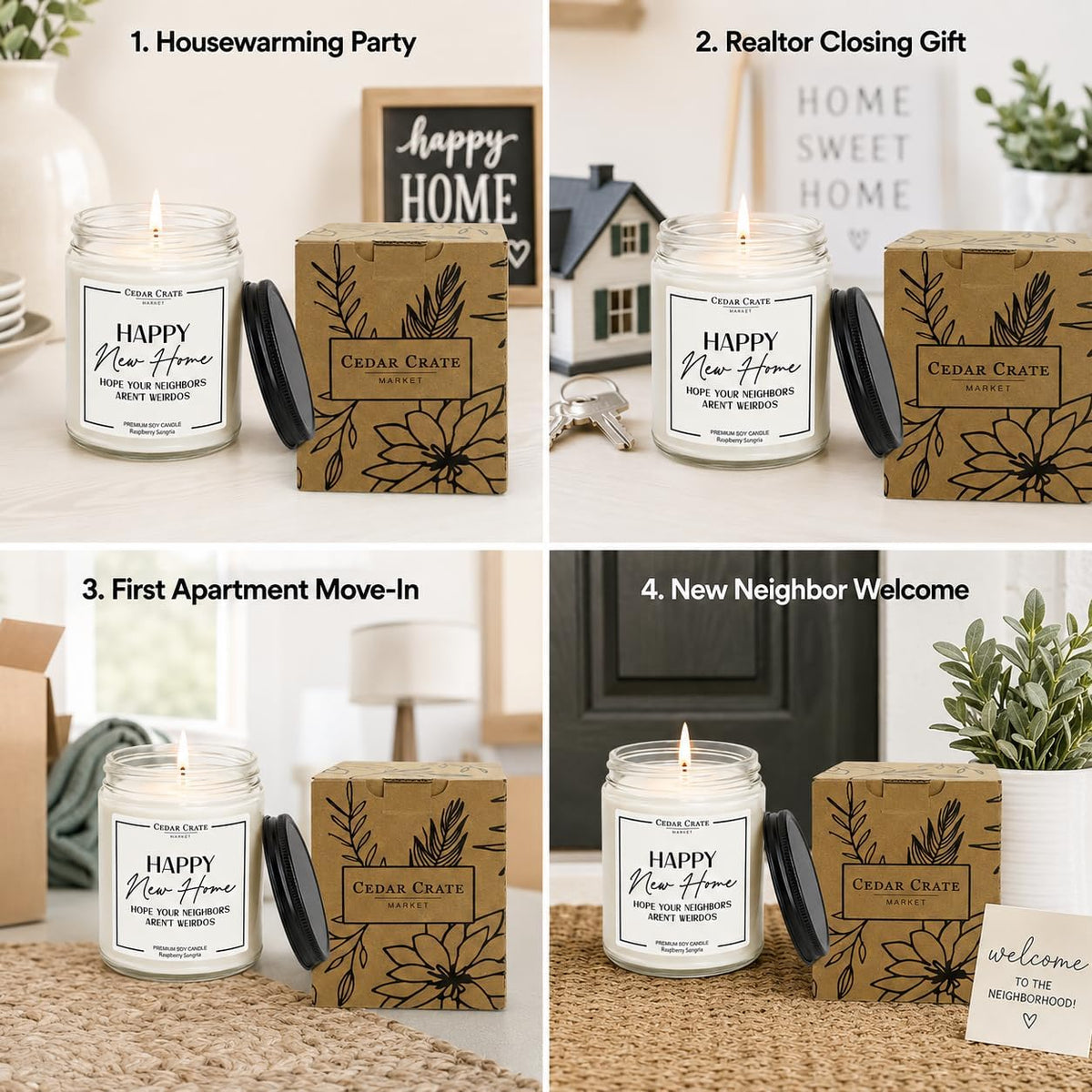 Cedar Crate Market House Warming Gifts New Home – Funny New Homeowner Candle for Women & Men, First Apartment Essentials, Closing Gift for Home Buyers – Raspberry Sangria Soy Candle, Made in USA