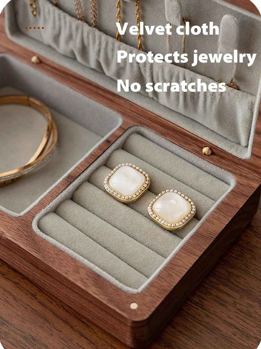 Vintage Walnut Travel Jewelry Box, Small