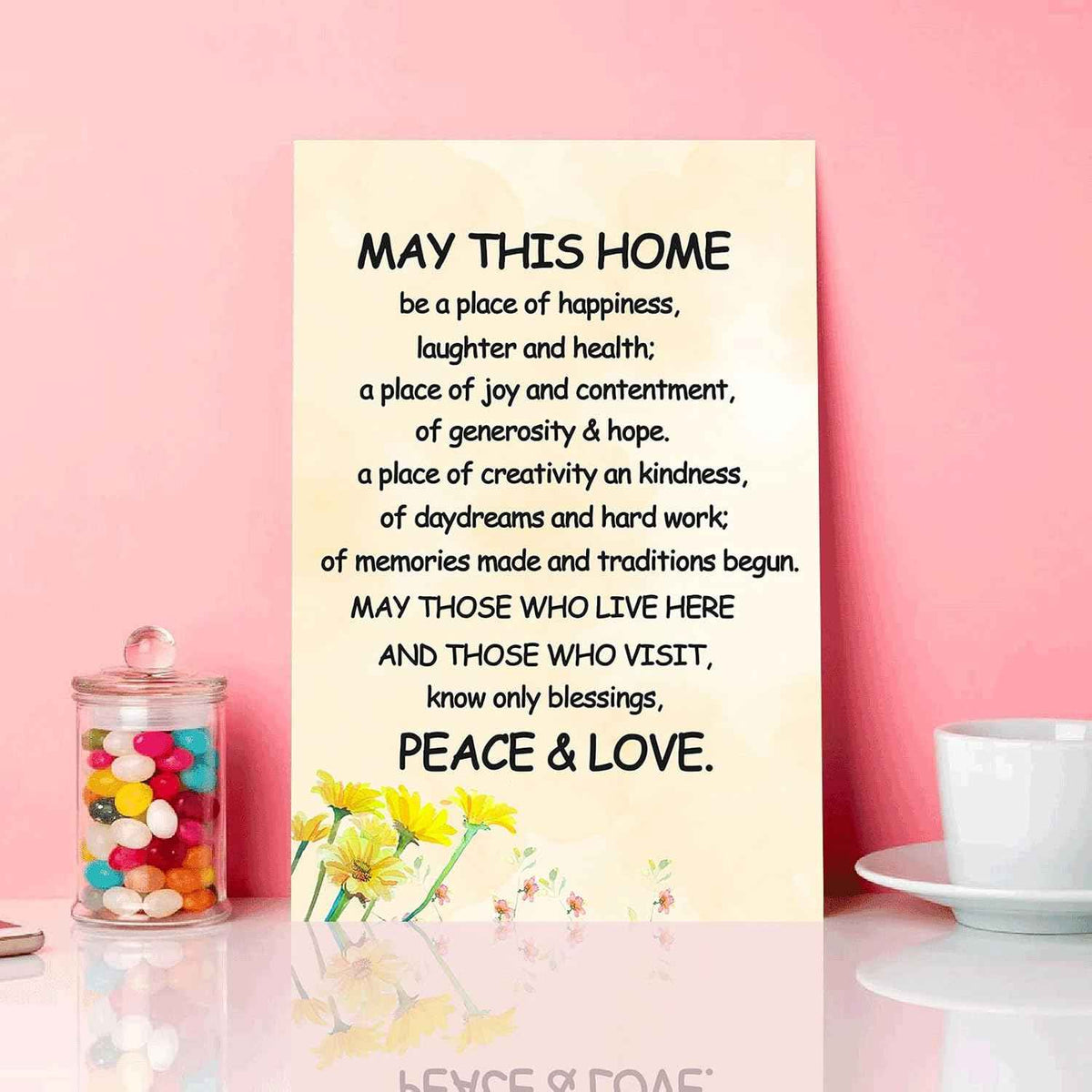 New Home Blessing Canvas Print Quote Painting for Happiness Wall Decor - Framed 8 * 12 inch
