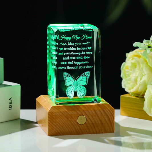 House Warming Gifts New Home Gift Ideas Crystal with LED Wood Base | Housewarming Gifts New Home Apartment for Women Couples Friends, New Houseowner Gifts, Closing Gifts for Home Buyers