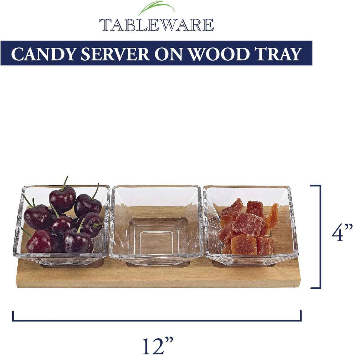 Badash Crystal Serving Bowl Set - 4-Piece 4" Square Bowls & Wood Tray Hostess Set - Handcrafted Food-Safe Lead-Free Crystal Glass Serving Piece