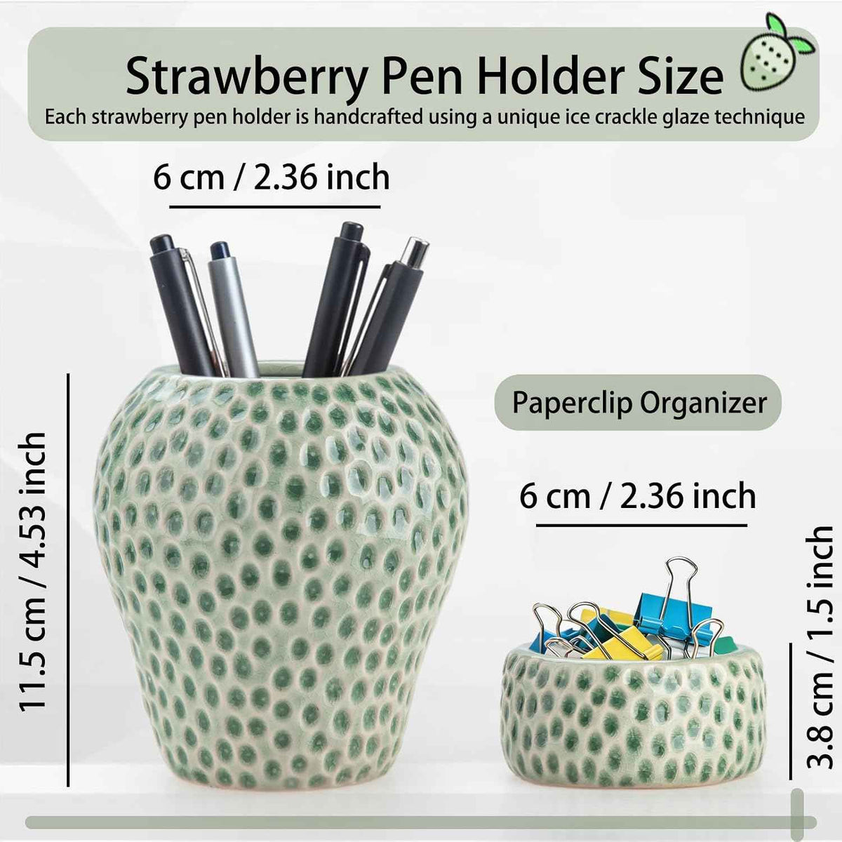 Strawberry Ceramic Pen Holder & Paper Clip Tray Set of 2
