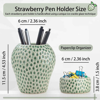Strawberry Ceramic Pen Holder & Paper Clip Tray Set of 2