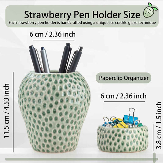 Strawberry Ceramic Pen Holder & Paper Clip Tray Set of 2