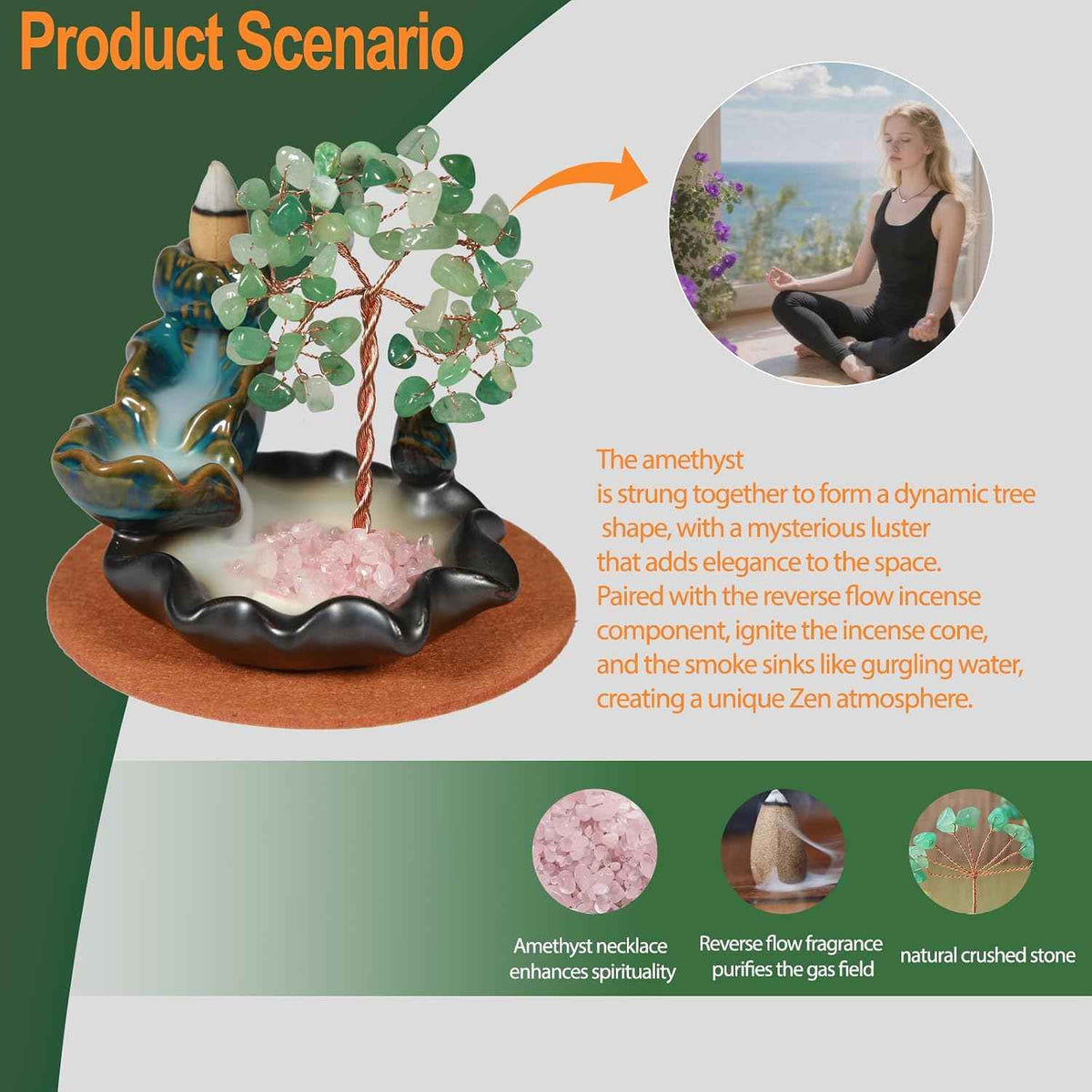Dreamgirnh Backflow Incense Burner, Waterfall Incense Holder, Gemstone Money Tree Home Decoration, Office Desk Accessories for Women, House Warming Gifts New Home Fathers Day Dad Gifts