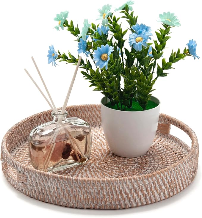 Round Woven Rattan Serving Tray - Field & Blessing