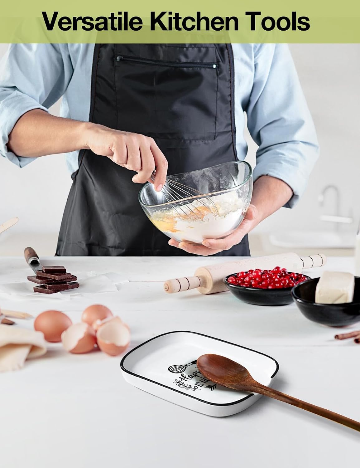 Spoon Fork Rest Happiness Is Homemade Ceramic Heat-Resistant Kitchenware Kitchen Accessory, Suitable for Dinner Party Host, Dining Table, Kitchen Countertop or Stove Top and Gift for Home Chef
