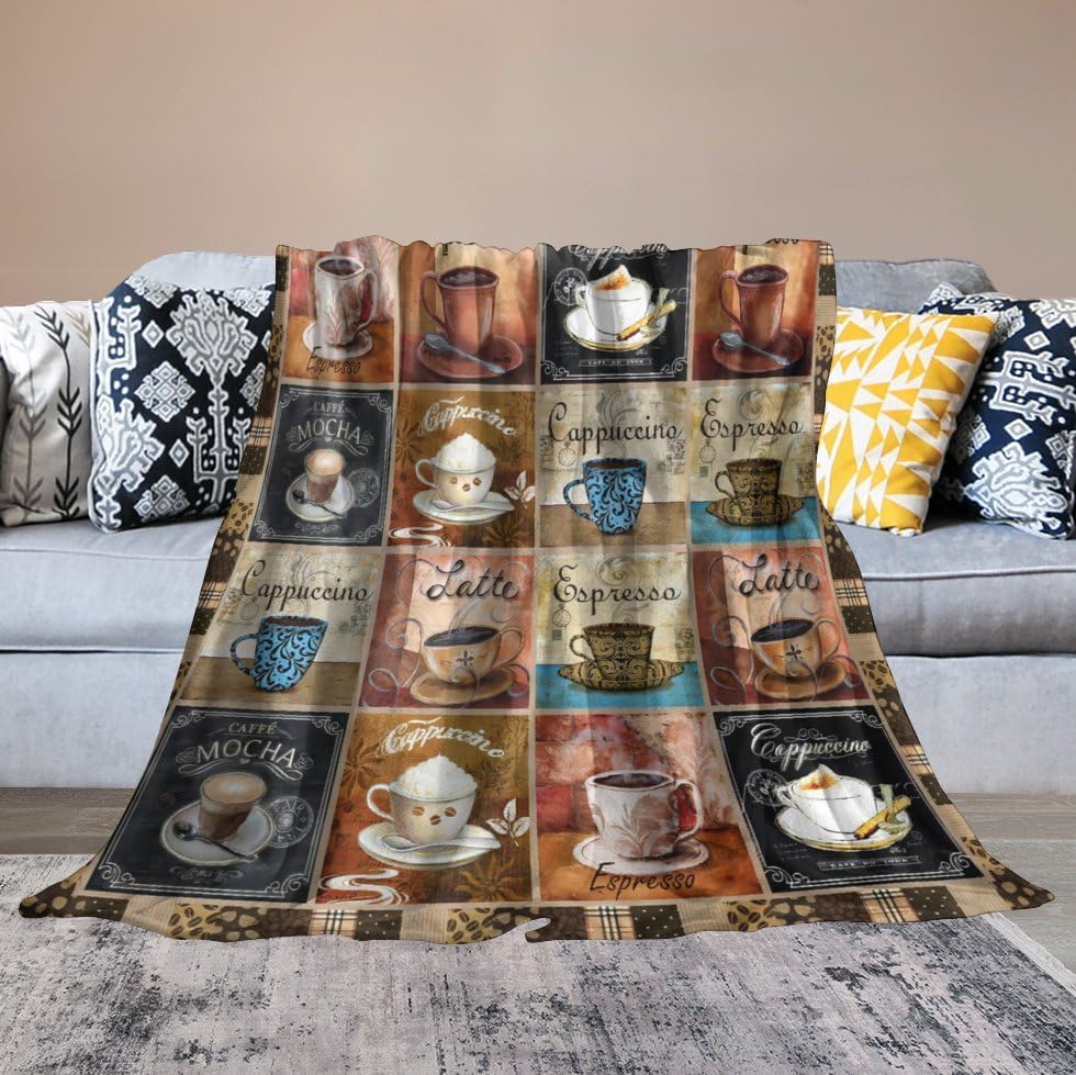 Coffee Blanket Gifts for Lovers - Soft Warm Cozy Fleece Throw for