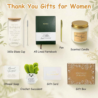 Thank You Gifts for Women Teacher Appreciation Gifts, Bosses Day Employee Appreciation Gifts for Coworkers Christmas Farewell Thank You Baskets for Employees Nurse Office Gifts with 16oz glass cup