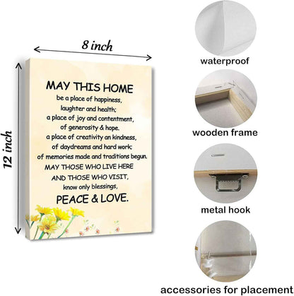 New Home Blessing Canvas Print Quote Painting for Happiness Wall Decor - Framed 8 * 12 inch