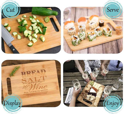 Bread Salt Wine Houswearming Poem Quote Engraved Wood Cutting Board and Charcuterie Display from It's a Wonderful Life Realtor Closing or Gift Basket Idea Small 8.5 x 11"