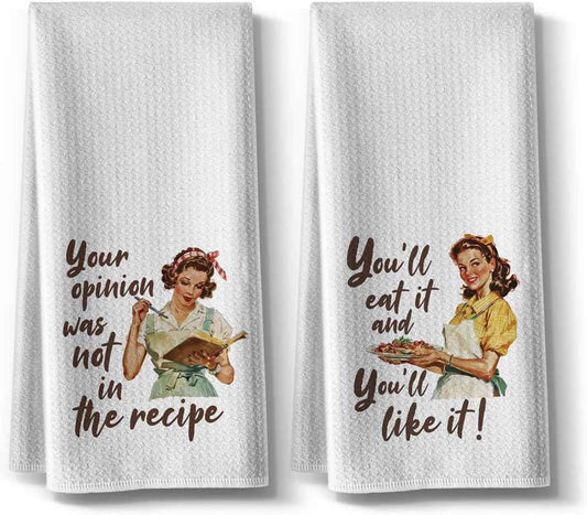 Recipe Kitchen Towels,Funny Saying Dish Towels,Sweet Housewarming Gifts, 16*24,2Pack,Cute Wash Cloths,Absorbent Microfiber Tea Bar Towel,Hilarious Hand Towels,Great Gift for Hostess New Home Mom Women