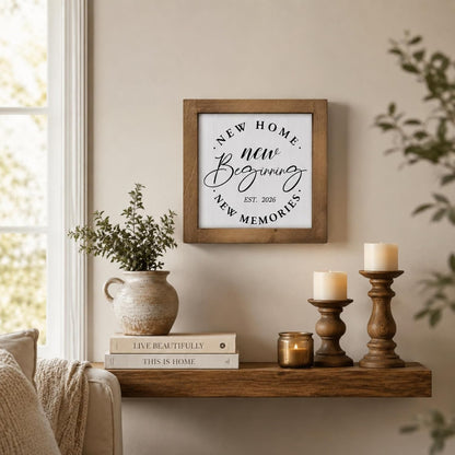 New Home New Beginnings New Memories Sign Housewarming Gifts Decor | Wooden New Home 2026 Gift Ideas for Women Homeowners, Family Indoor Wall Table Shelf Entryway Tray Room Farmhouse Decorations
