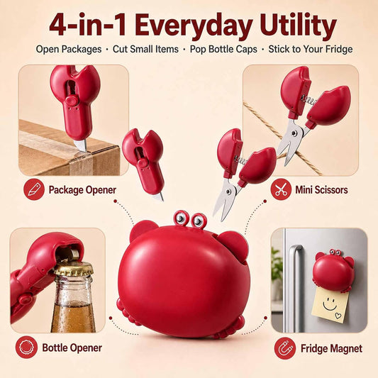 Crab Fridge Magnet 4-in-1 Bottle Opener, Box Cutter & Scissors