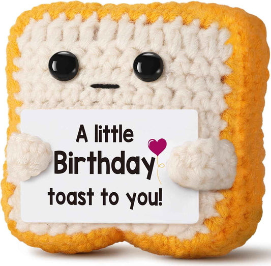 A little Birthday Toast to you - Funny Happy Birthday Gifts for Women, Men, Mom, Dad, Sister, Best Friend - Unique Birthday Decorations Crochet Toast Gift Card for Her Him Coworker Gifts Ideas