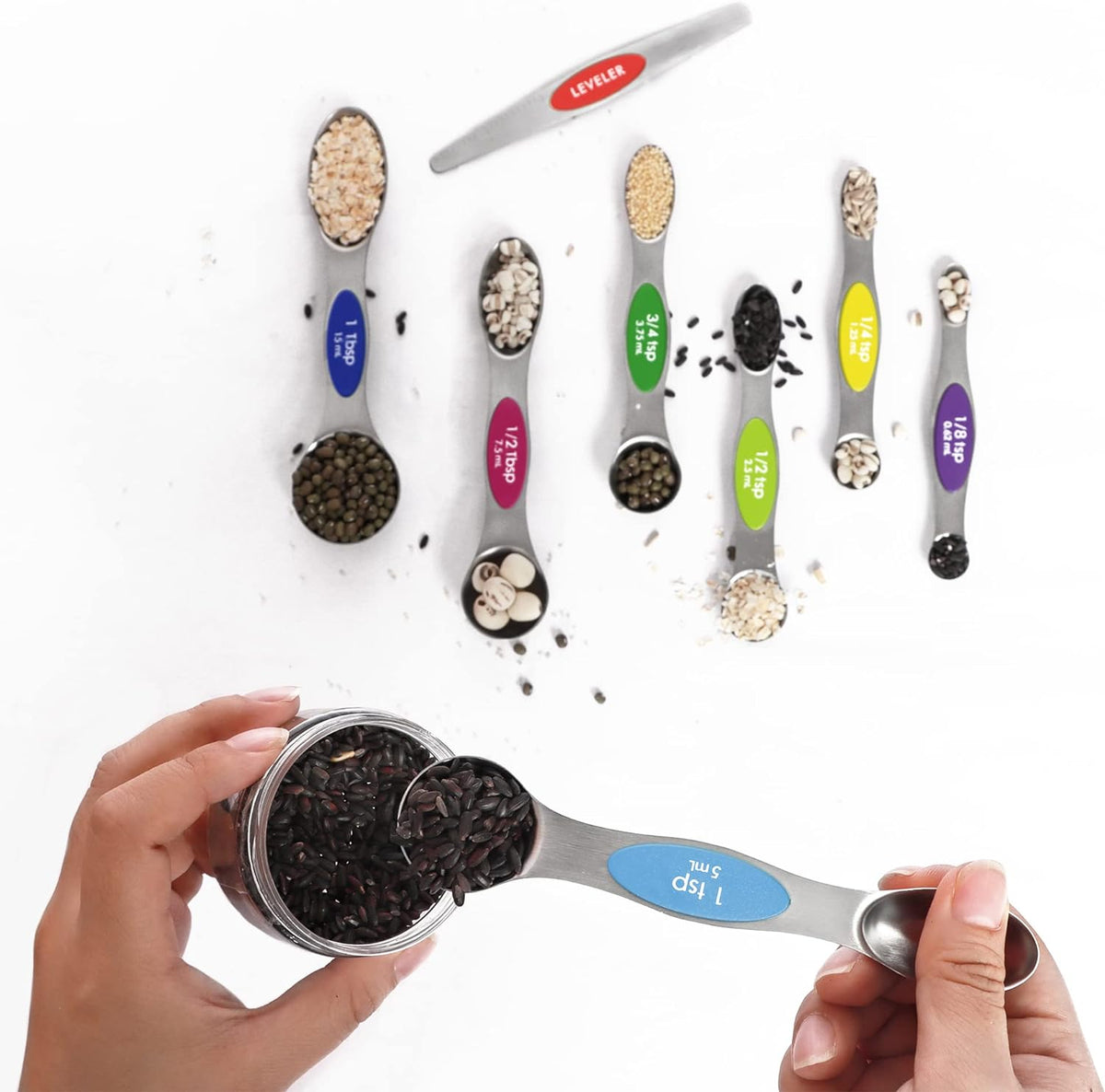 Multicolor Magnetic Measuring Spoons Set with Leveler