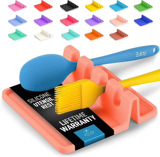 Zulay Kitchen Silicone Utensil Rest with Drip Pad for Multiple Utensils - BPA-Free, Heat-Resistant Spoon Rest & Spoon Holder for Stove Top - Kitchen Utensil Holder for Ladles & Tongs - Peach Bud