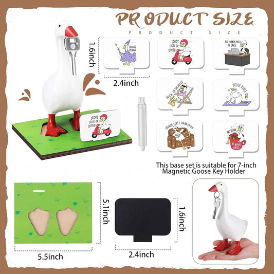 Relaxweex Magnetic Goose Key Holder Cute Resin Desk Goose Statue Wooden Base Writable Sign Chalk Interchangeable Sign for Housewarming Gift Office Home Bookshelf Table Decor(Cute Quotes,11 Pcs)