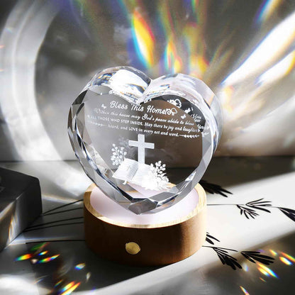 Arikyrist 3D Crystal Heart House Warming Gifts New Home Religious Blessings | Housewarming gifts, for couples women men, religious keepsake,Christian Families Decor, with wooden light base