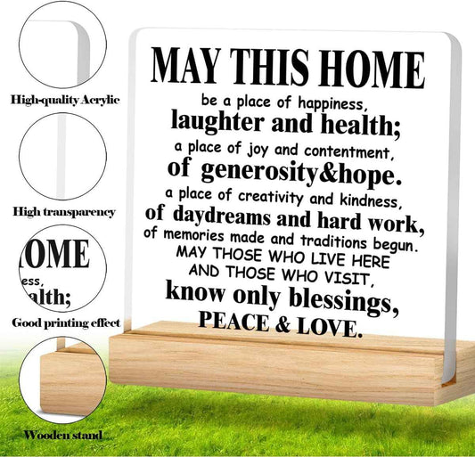 Housewarming Gifts for Women and Men - Religious House Warming Gifts | May This Home Acrylic Desk Sign Decor 4 x 4 Inches