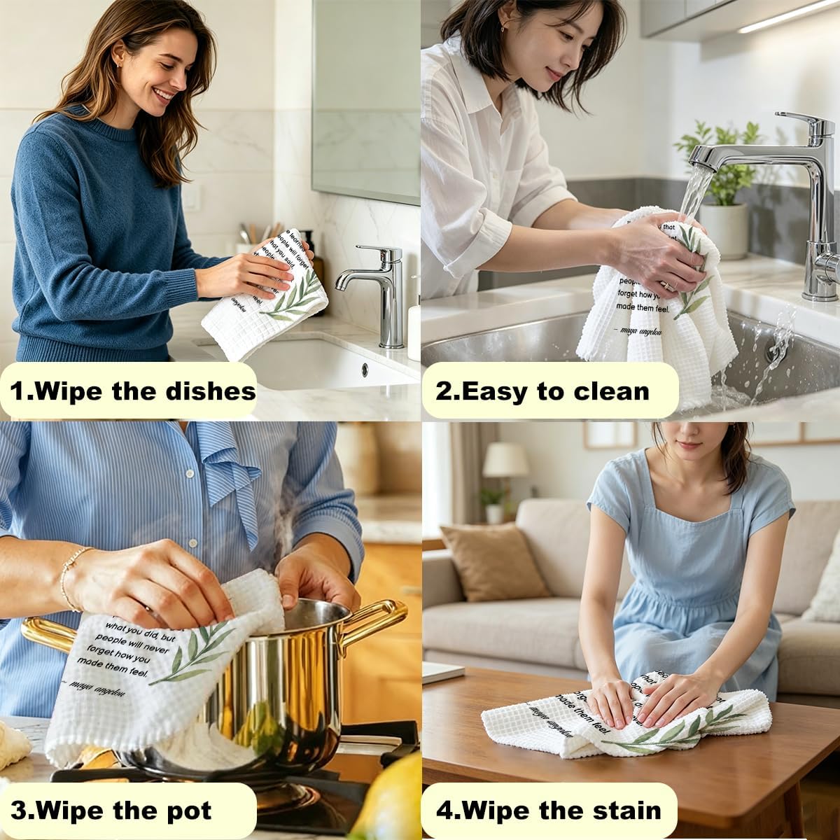 NISTOMISU Hostess Gifts Kitchen Towels 14x24 Inch - Hostess Gifts for Women | Inspirational Quote Waffle Weave Absorbent Hand Cloth Tea Towels, Reusable Dishcloth Towel for Kitchen Bathroom Decor (White)