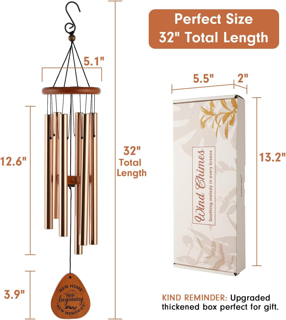 AMBOBE House Warming Gifts New Home, 32" Wind Chimes Housewarming Gifts | New Home Gift Ideas for Women Men Homeowners Couples Family Friends, Cozy First Home Gift for Home Décor