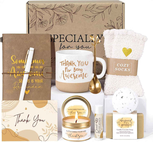 Thank You Gifts for Women, 9PCS Thank You Gift Basket, Teacher Employee Appreciation Gifts, Appreciation Gift Box for Employee Coworker Teacher Secretary Boss Nurse Volunteer Social Worker with Mug