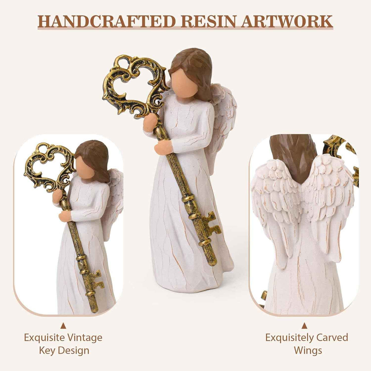 Housewarming Gifts New Home, Key Angel Figurines - House Warming Gifts | Sculpted Hand-Painted Resin Statue for Women, Couple, First Home Buyers, Homeowner, New House New Beginning