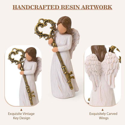 Housewarming Gifts New Home, Key Angel Figurines - House Warming Gifts | Sculpted Hand-Painted Resin Statue for Women, Couple, First Home Buyers, Homeowner, New House New Beginning