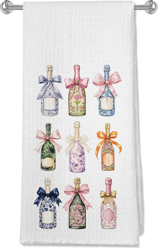 Coquette Champagne Kitchen Towels, Gifts for Champagne Lovers, Bar Towels for Bartender Kitchen Bar Cart, Wine Lover Gifts, Sparkling Wine Decorative Hand Towel, 16x24 Inches