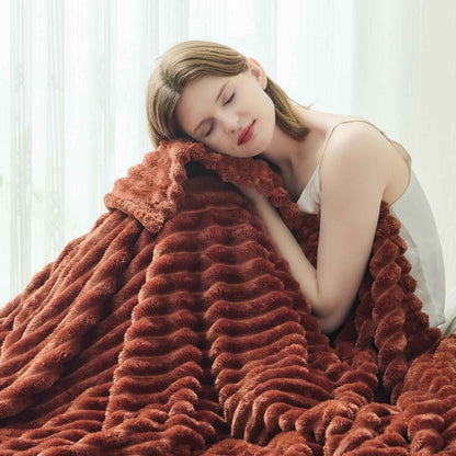 Coffee Ribbed Fleece Throw Blanket