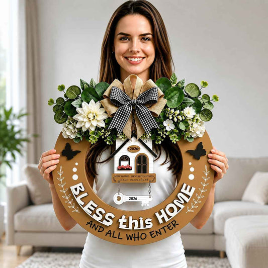 House Warming Gifts New Home - Welcome Home Sign Front Door Decoration, Rustic Round Wood Wreaths Wall Hanging Outdoor, Farmhouse, Porch, for Spring Summer Fall All Seasons Holiday(Vintage Brown)