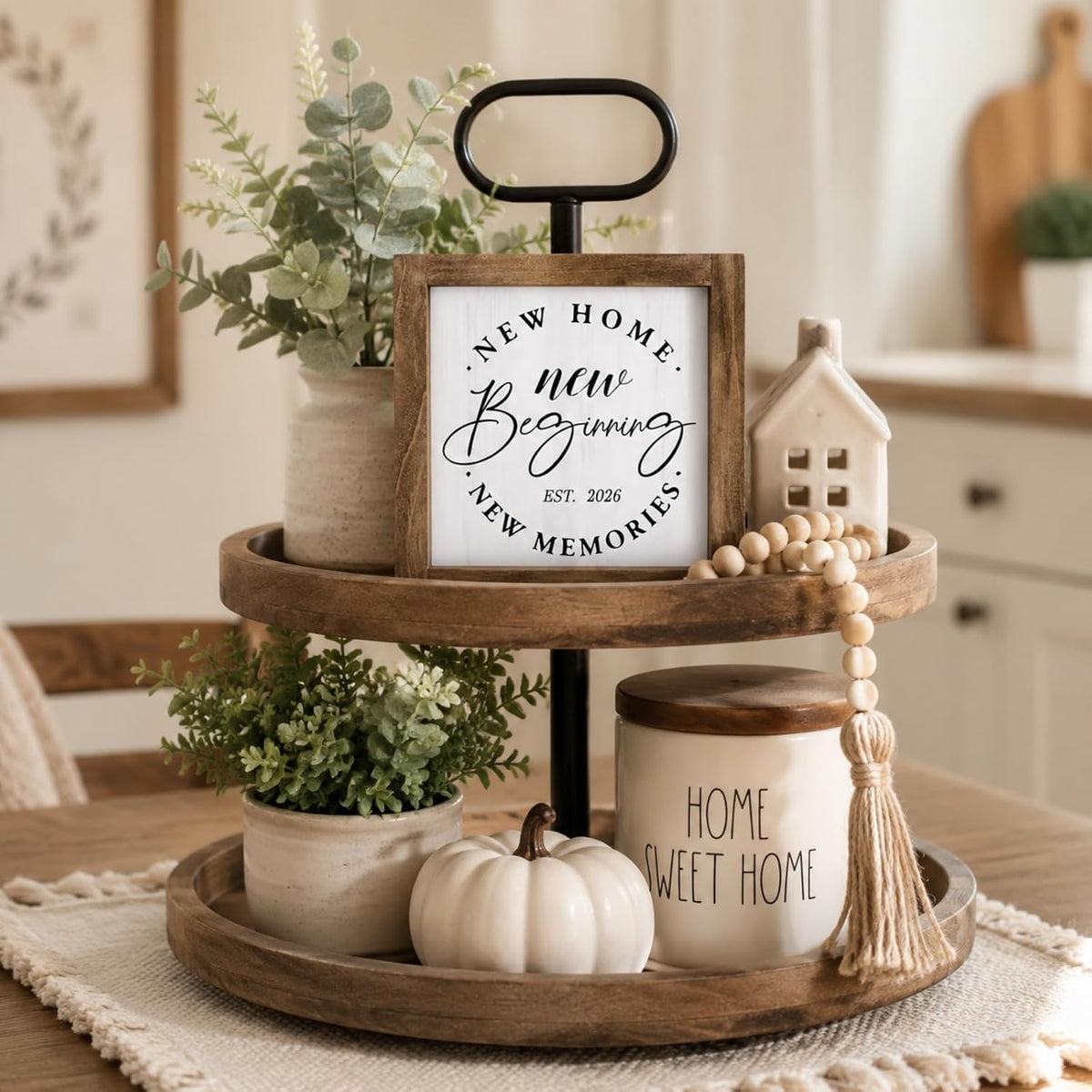 New Home New Beginnings New Memories Sign Housewarming Gifts Decor | Wooden New Home 2026 Gift Ideas for Women Homeowners, Family Indoor Wall Table Shelf Entryway Tray Room Farmhouse Decorations
