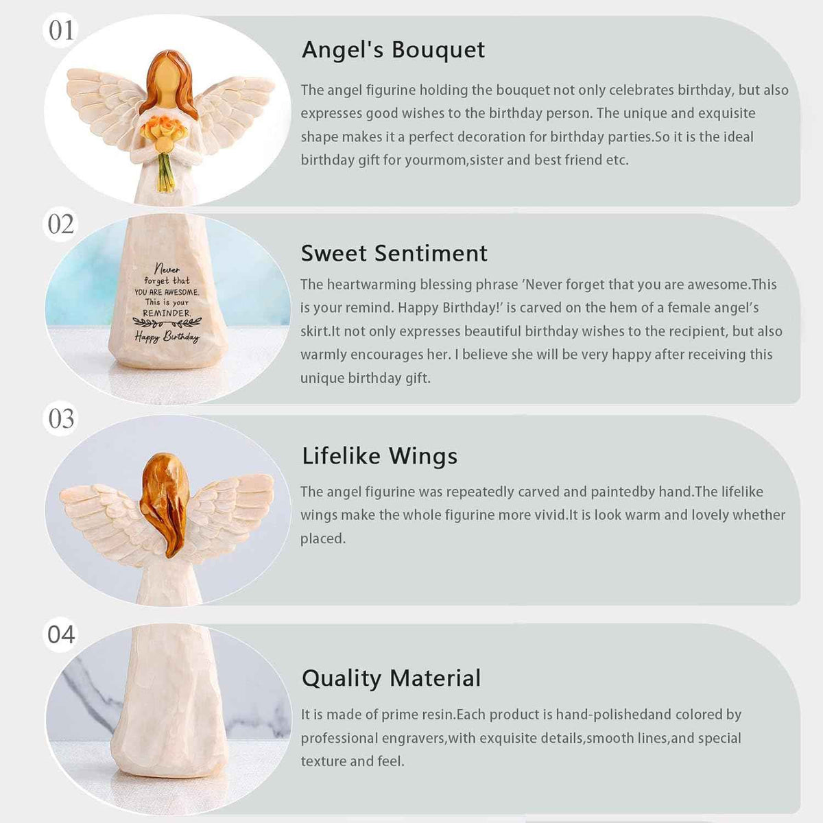 Birthday Gifts for Women, 5.5” Resin Angel Figurine - Happy Birthday Gifts | Womens Birthday Gifts, Happy Birthdays Party Decorations, Unique Birthday Gifts for Mom, Grandma, Daughter, Sister, Friend
