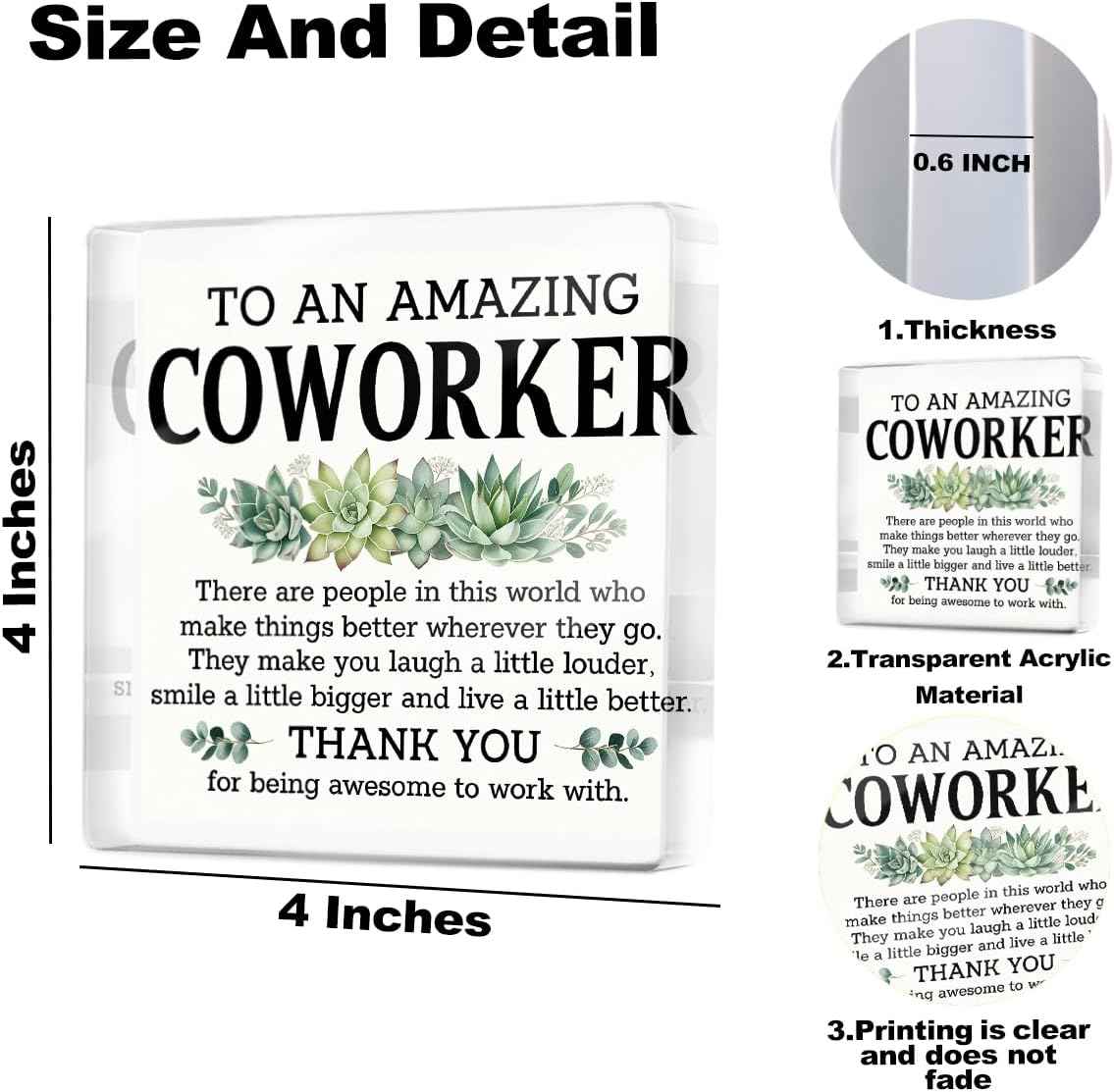Thank You Gifts for Coworkers, Coworkers Appreciation Gifts for Women Men | To An Amazing Coworker Acrylic Plaque Desk Decorative Signs for Home Office Desktop Shelf Cubicle