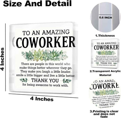 Thank You Gifts for Coworkers, Coworkers Appreciation Gifts for Women Men | To An Amazing Coworker Acrylic Plaque Desk Decorative Signs for Home Office Desktop Shelf Cubicle