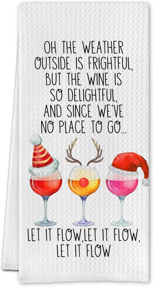 Christmas Wine Kitchen Towels,Christmas Wine Hand Dish Towels Gifts for Women,Holiday Hostess Tea Towels for Kitchen Bathroom Decor 16 X 24