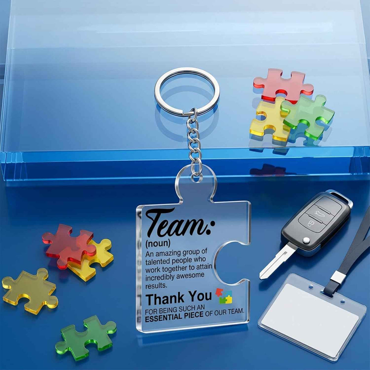 12Pack Employee Appreciation Gifts Bulk Acrylic Keychain | Team Gifts for Employees Coworkers, Thank You Essential Puzzle Piece Office Decor for Coworker Employee Staff