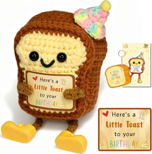 Happy Birthday Gifts Crochet Toast - Funny Birthday Toast with Card Little Reminders for Adults Women Men Friend Mom Dad Sister Brother Son Daughter, Party Decor Gifts Set Creative Greeting Cards