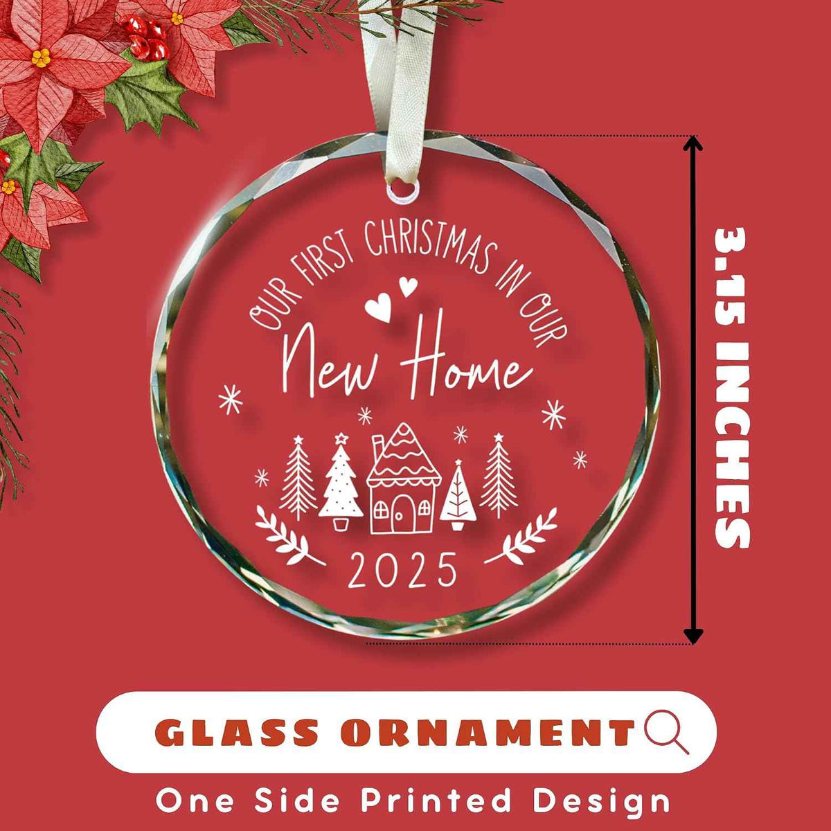 KatAndNat House Warming Gifts New Home - New Home Ornament 2025 - Housewarming Gifts for First House, Housewarming Gift Ideas for Couple - Home Ornaments for Women - Glass Our First Home Ornament 2025