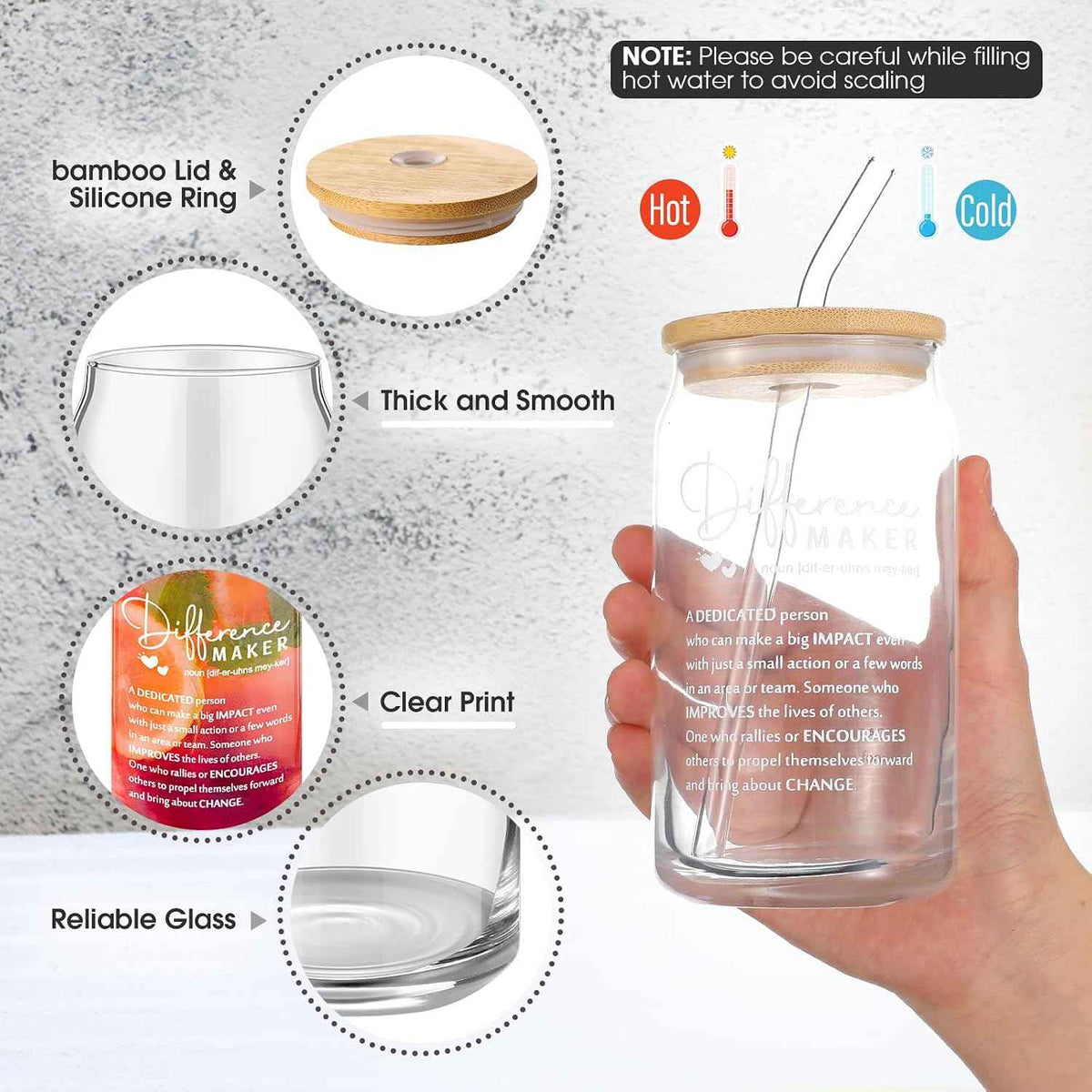 Hoolerry 9 Pcs Thank You Gifts for Women Employee, Difference Maker | 16oz Glass Cup, Motivational Pouch, Teacher Appreciation Keychain for Boss Coworkers Nurse Volunteer Team Social Worker Gifts