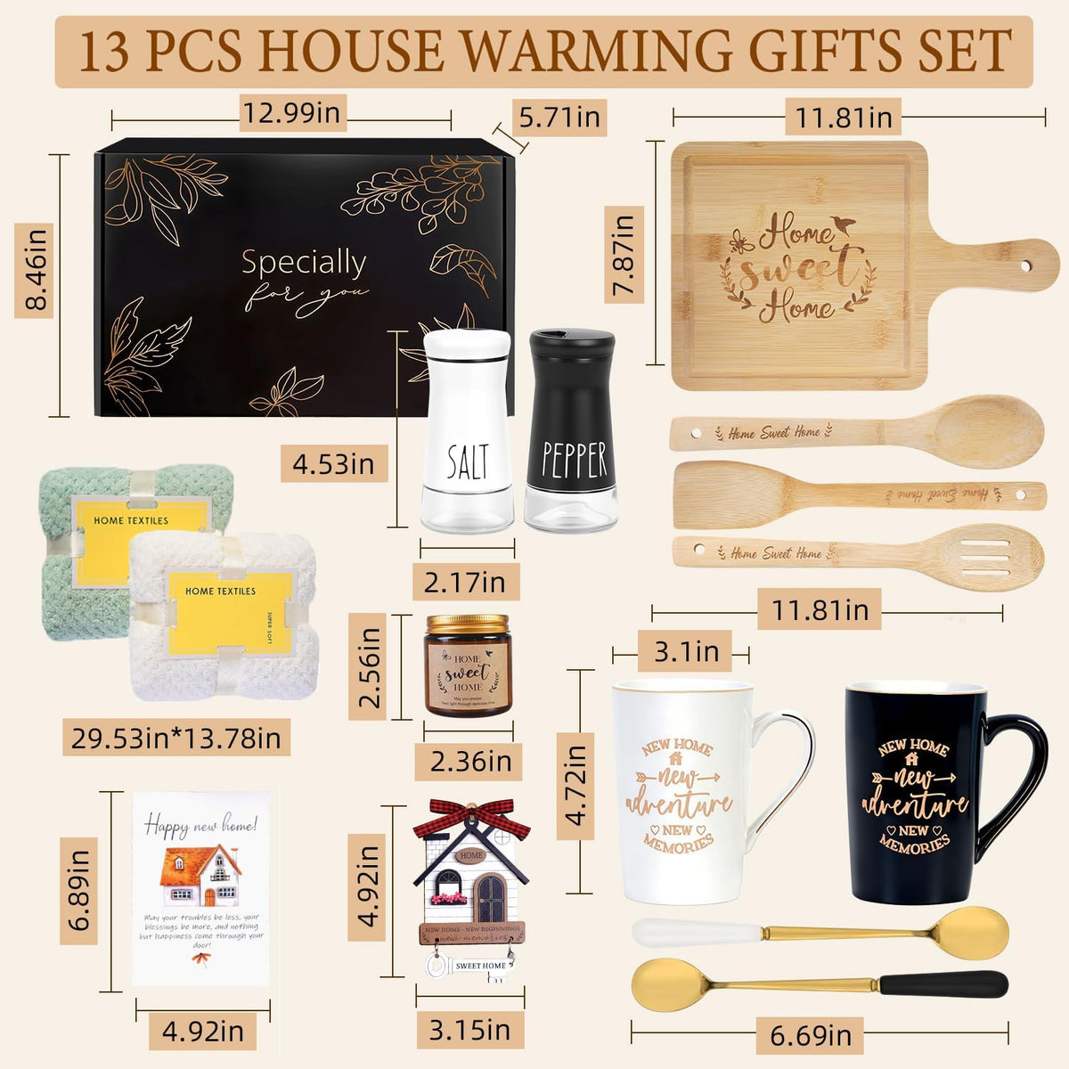 House Warming Gifts New Home,15 Pcs New Home Gift Basket | Housewarming Gifts Baskets, Closing Gifts for Home Buyers, First Homeowner Couple Women