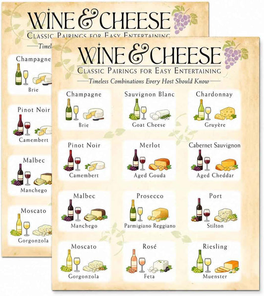 Wine and Cheese Pairing Guide Magnet 8.5x11 Entertaining Reference Chart Classic Food Combinations Kitchen Refrigerator Decor for Hosts Dinner Parties and Charcuterie Boards