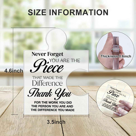 Thank You Appreciation Gifts for Coworkers, Retirement Goodbye Gift for Coworkers Colleagues Employees, Never Forget You Are the Piece That Made the Difference Acrylic Puzzle Piece Plaque Office Decor