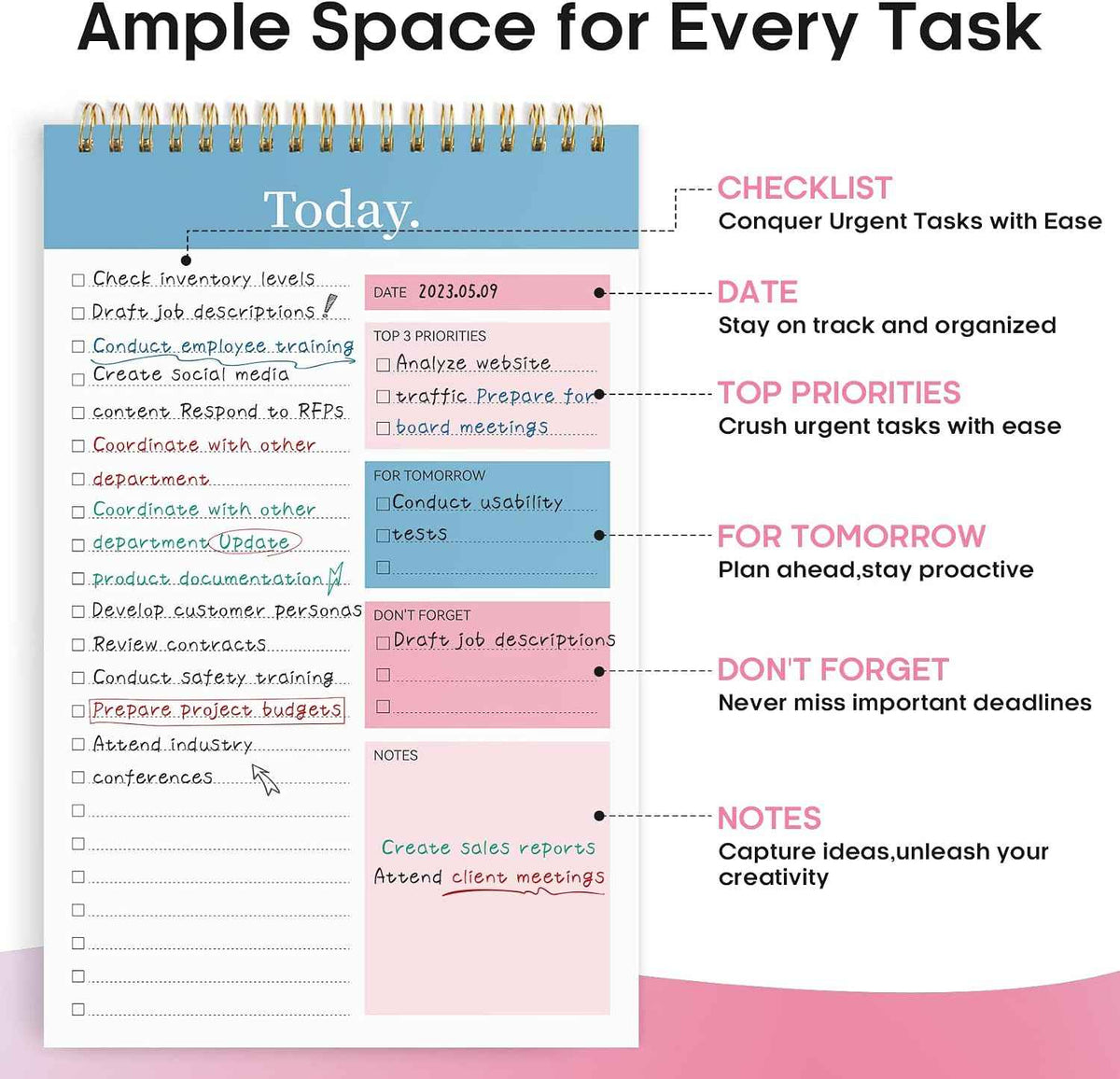 Taja To Do List Notepad, Undated Daily Planner for Work and Goal Setting