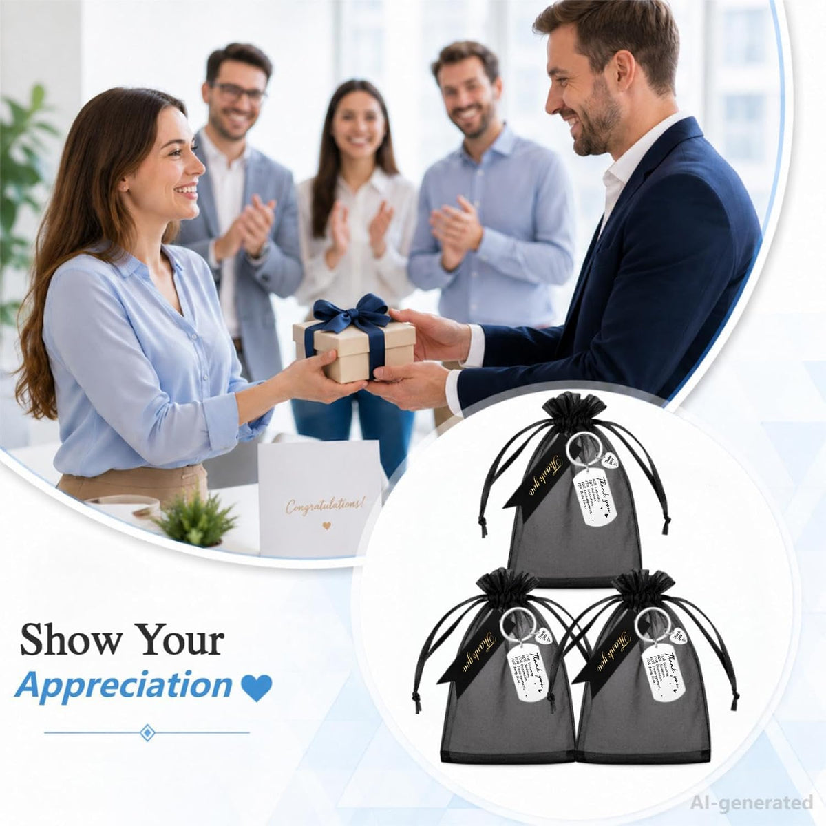12 Pcs Team Appreciation Gifts Bulk for Coworker Staff Keychains | Thank You Teamwork Gift Set for Employee, Colleague, Teacher, Volunteer, Nurse, Metal Keyring, with Organza Bags and Cards