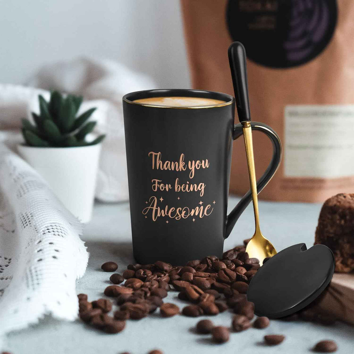 YHRJWN Thank You Gifts for Men Women, Thank You for Being Awesome Coffee Mug, Christmas Appreciation Gifts for Friends Coworkers Employees Teachers Nurse, 14 Oz Black
