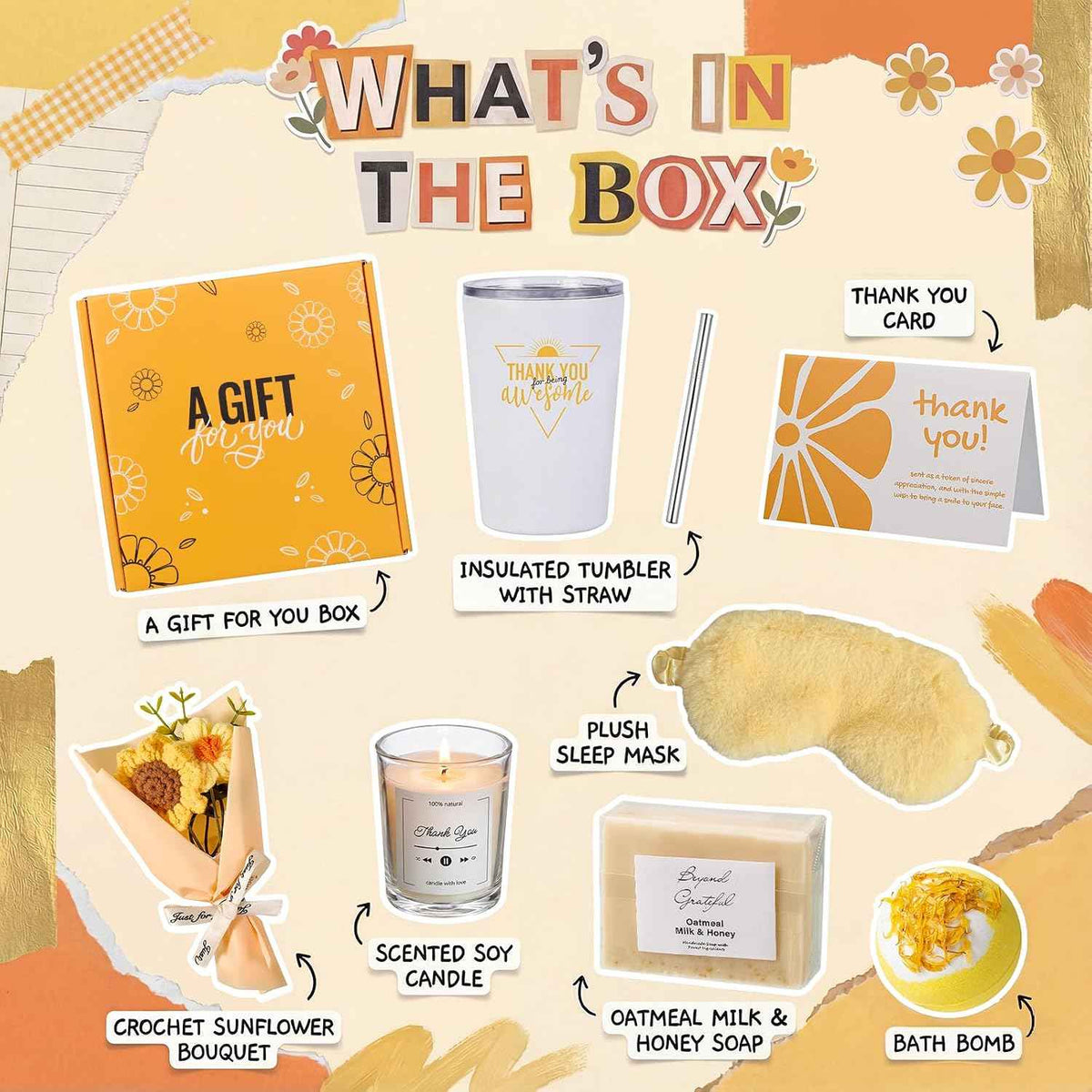 Thank You Gifts for Women, Teacher Appreciation Gifts Basket, Employee Appreciation Gift Box for Coworkers, Sunflower&Sunshine Thanks Gifts for Friends Mom Her Boss Nurse with Thanks Cards Awesome Cup