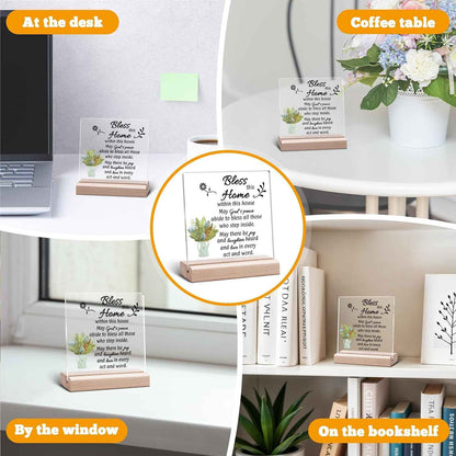 New Home Desk Decorative Sign Homes Decor House Warming Gifts for New Homeowners First Home Gift for Couple Women First Apartment Keepsake Moving In Acrylic Sign With Wooden Stand for Desk Table Shelf
